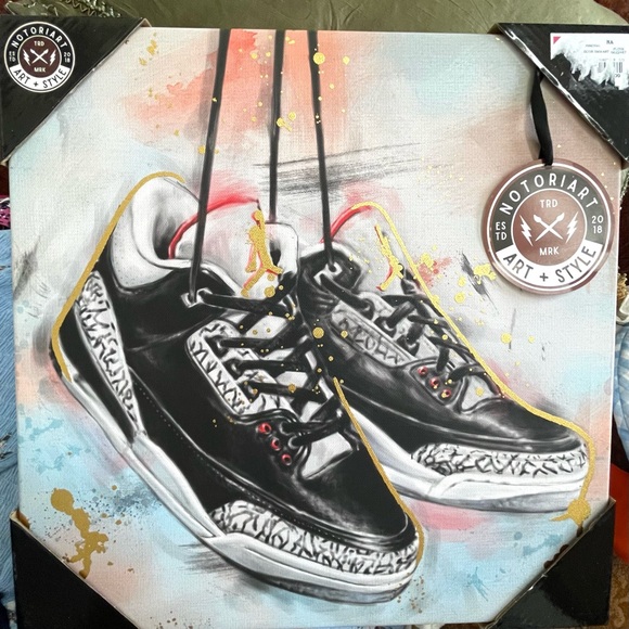NOTORIART Wall Art Print NIKE AIR JORDAN 3 Black Sneakers Shoes Canvas 14x14 NEW - Picture 4 of 5